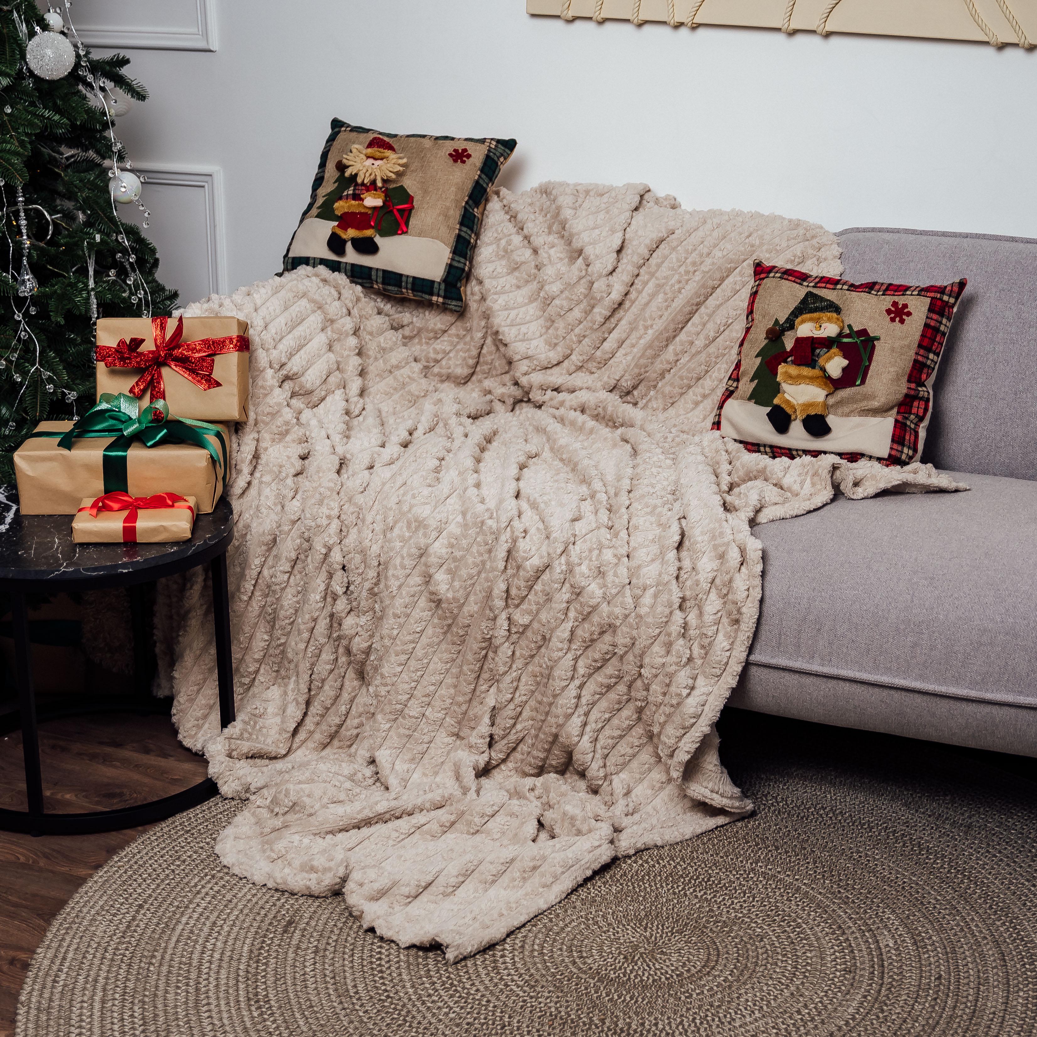 Плед Колосочок простий євростандарт 200х230 см Світло-бежевий (87283)