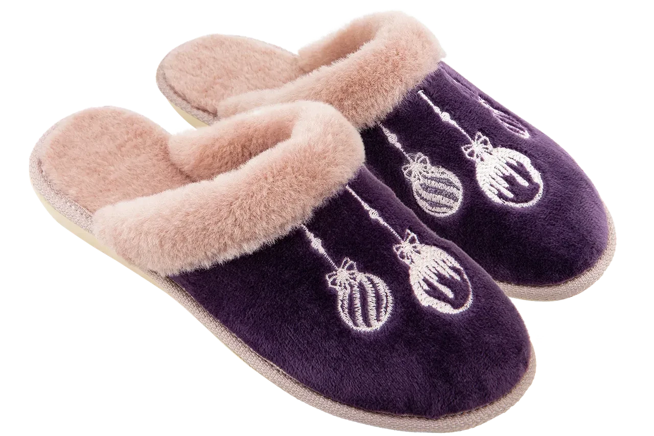 Тапочки женские закрытые 87-16k украшены новогодней вышивкой р. 38 Сиреневый