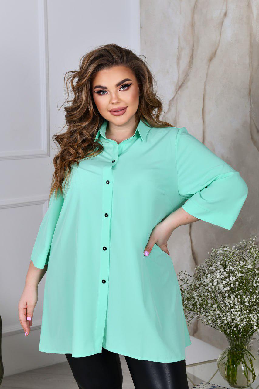 Блузка свободного фасона р. 56-58 Мятный (7018)