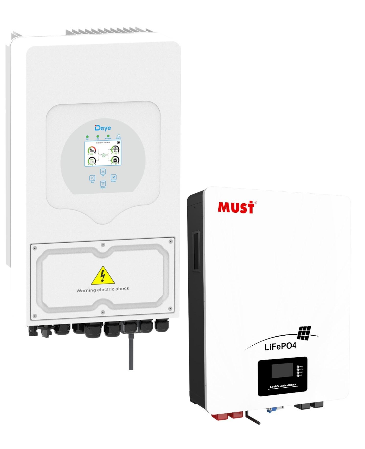 Комплект резервного живлення Інвертор гібридний Deye SUN-6k-SG05LP1-EU 6kW 1ф 48V з акумуляторною батареєю Must LP16-48100 (23791906)