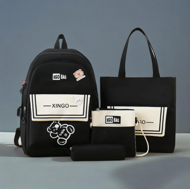 Школьный рюкзак для девочки XGO BAG 4в1 рюкзак/шоппер/пенал/сумочка Черный Школьный рюкзак для девочки XGO BAG 4в1 рюкзак/шоппер/пенал/сумочка Черный