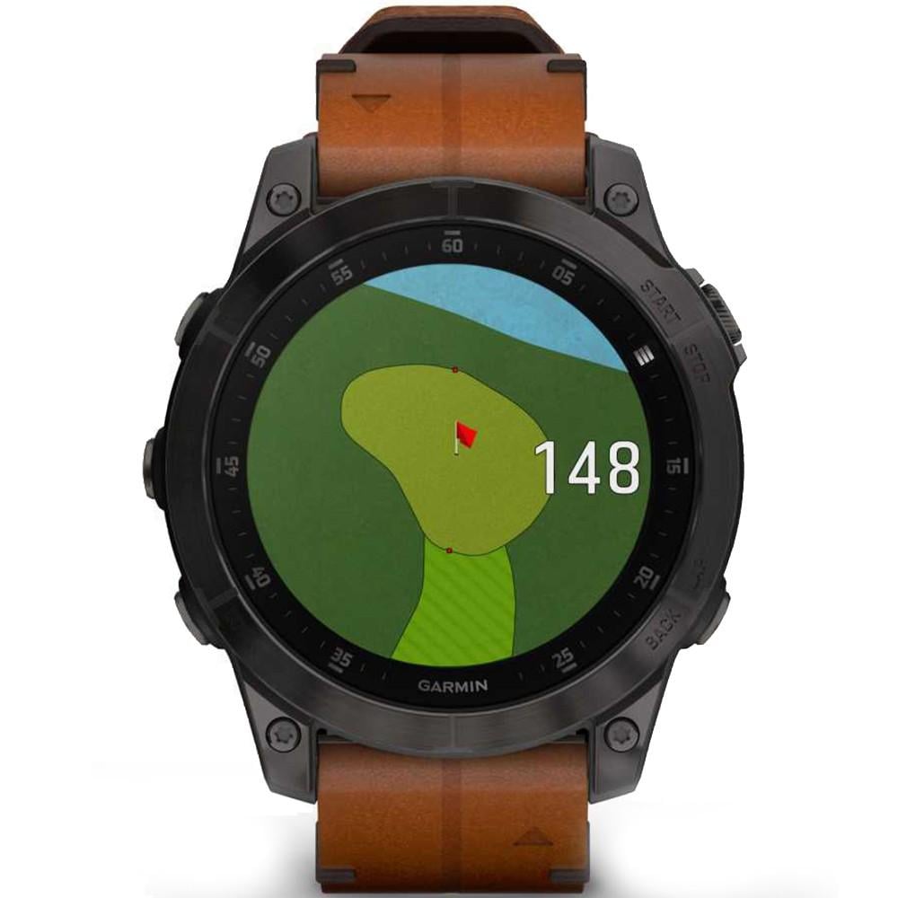 Смарт-годинник Garmin Epix 2 Sapphire Black/Carbon Gray with Chestnut leather band (010-02582-30) - фото 7