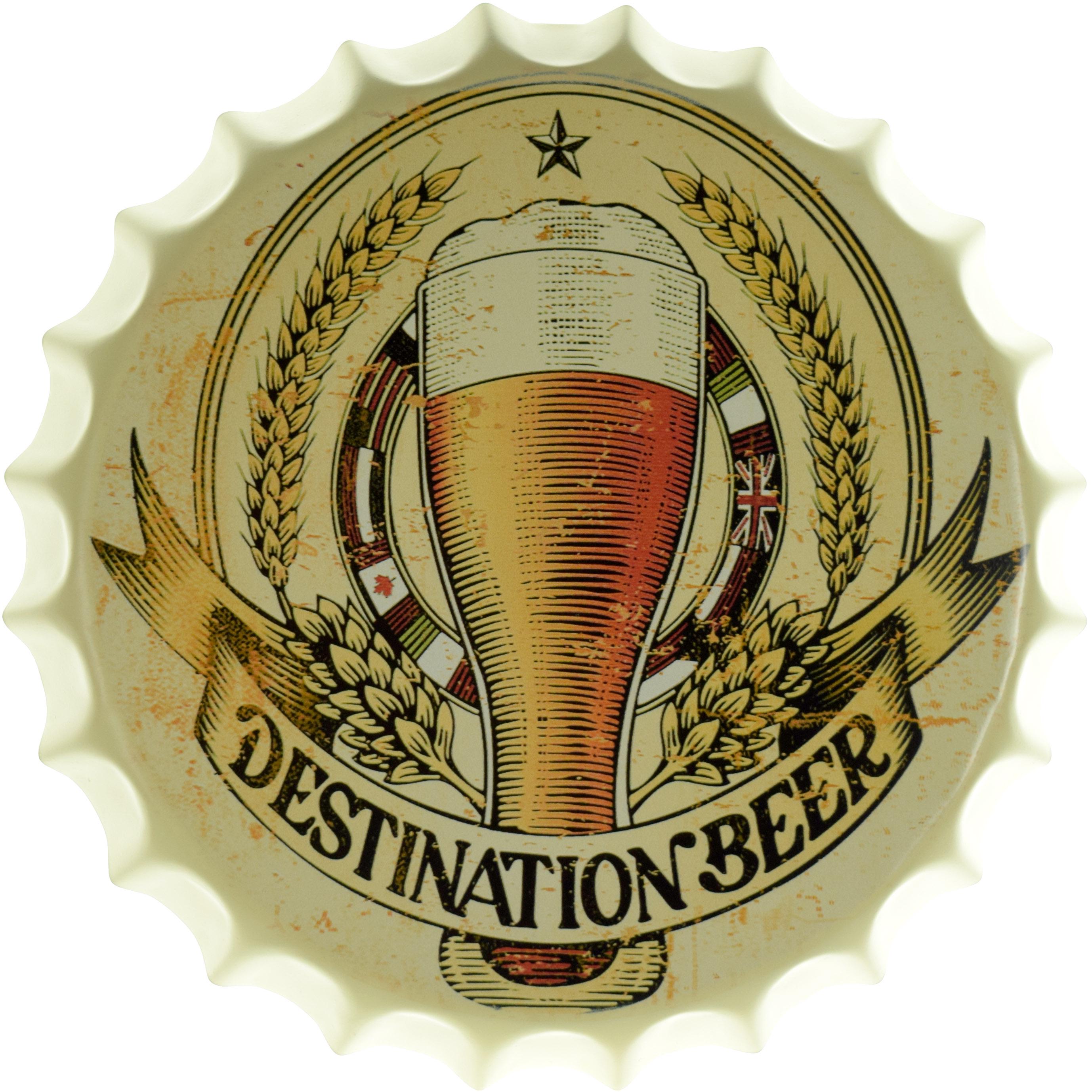Табличка металева Destination Beer кришка 35 см