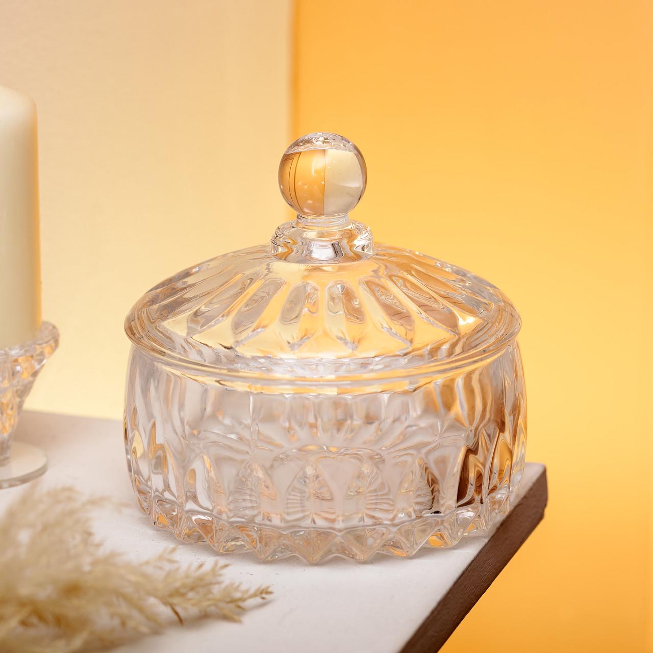 Цукерниця з кришкою HP-4-124 кругла скляна 13 см Прозорий (6983) - фото 7 Цукерниця з кришкою HP-4-124 кругла скляна 13 см Прозорий (6983) - фото 7