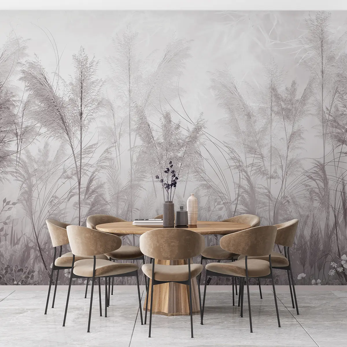 Фотообои флизелиновые Styleo Полевые растения u93903v2 300х250 см Розово-сиреневый