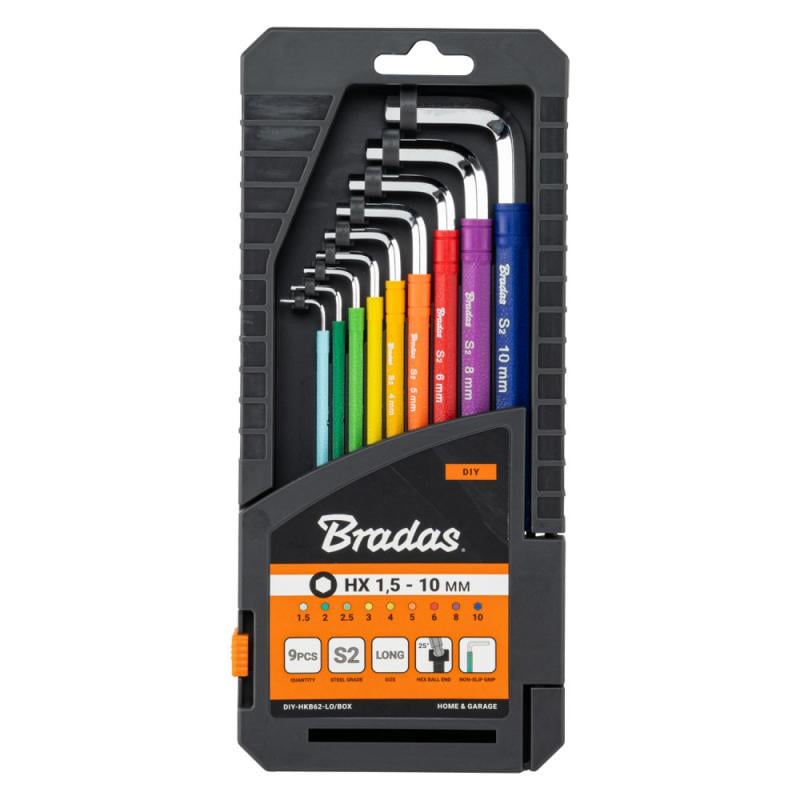 Набор шестигранных ключей с шаровидным наконечником HX 1,5-10 мм 9 шт. / длинные, DIY-HKB62-LO/BOX Разноцветный Набор шестигранных ключей с шаровидным наконечником HX 1,5-10 мм 9 шт. / длинные, DIY-HKB62-LO/BOX Разноцветный