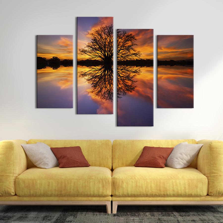 Модульна картина із чотирьох частин на холсті інтер'єрна картина Дерево на озері озера 149x106 см (593-42)