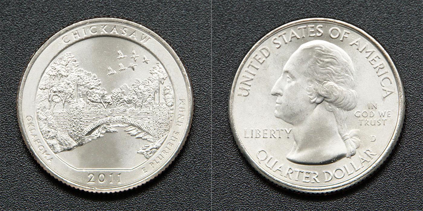 Коллекционная монета США 2011 25 центов Чикасо Оклахома D а UNC