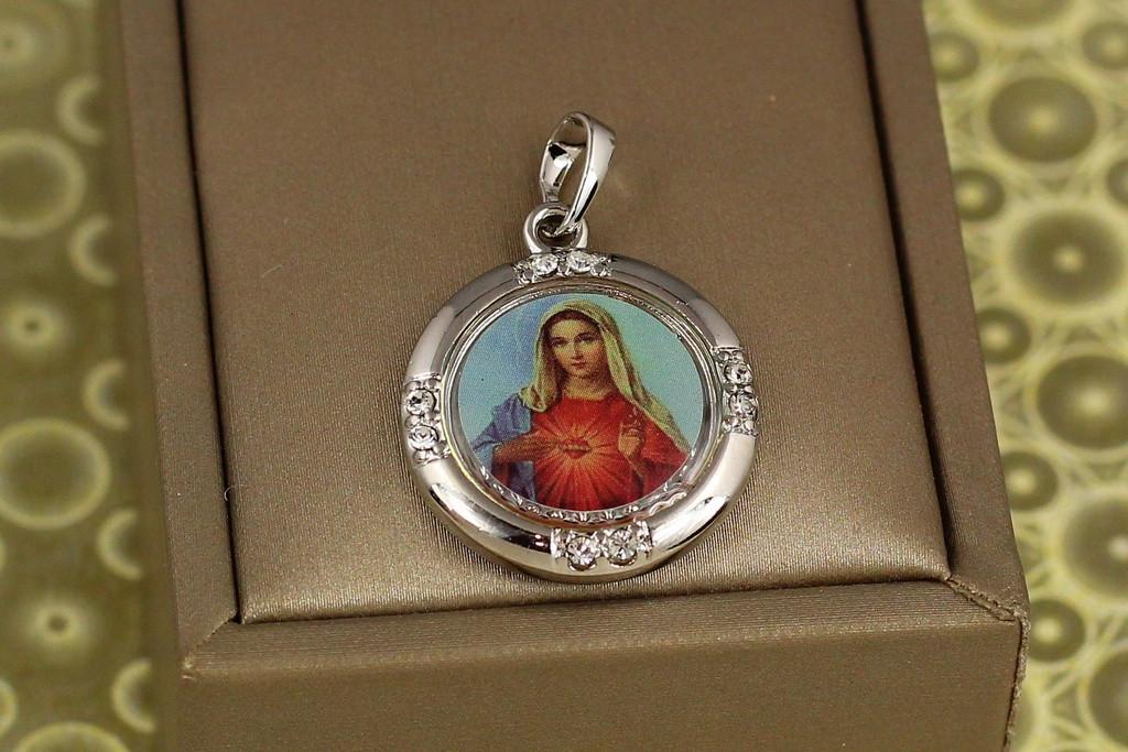 Ладанка Xuping Jewelry кругла діва Марія з камінням кольорова 3,1 см Сріблястий (2559257752)