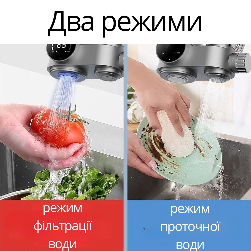 Фільтр-насадка на кран для очищення проточної води на кухню та ванну кімнату універсальна зі смарт дисплеєм - фото 9 Фільтр-насадка на кран для очищення проточної води на кухню та ванну кімнату універсальна зі смарт дисплеєм - фото 9