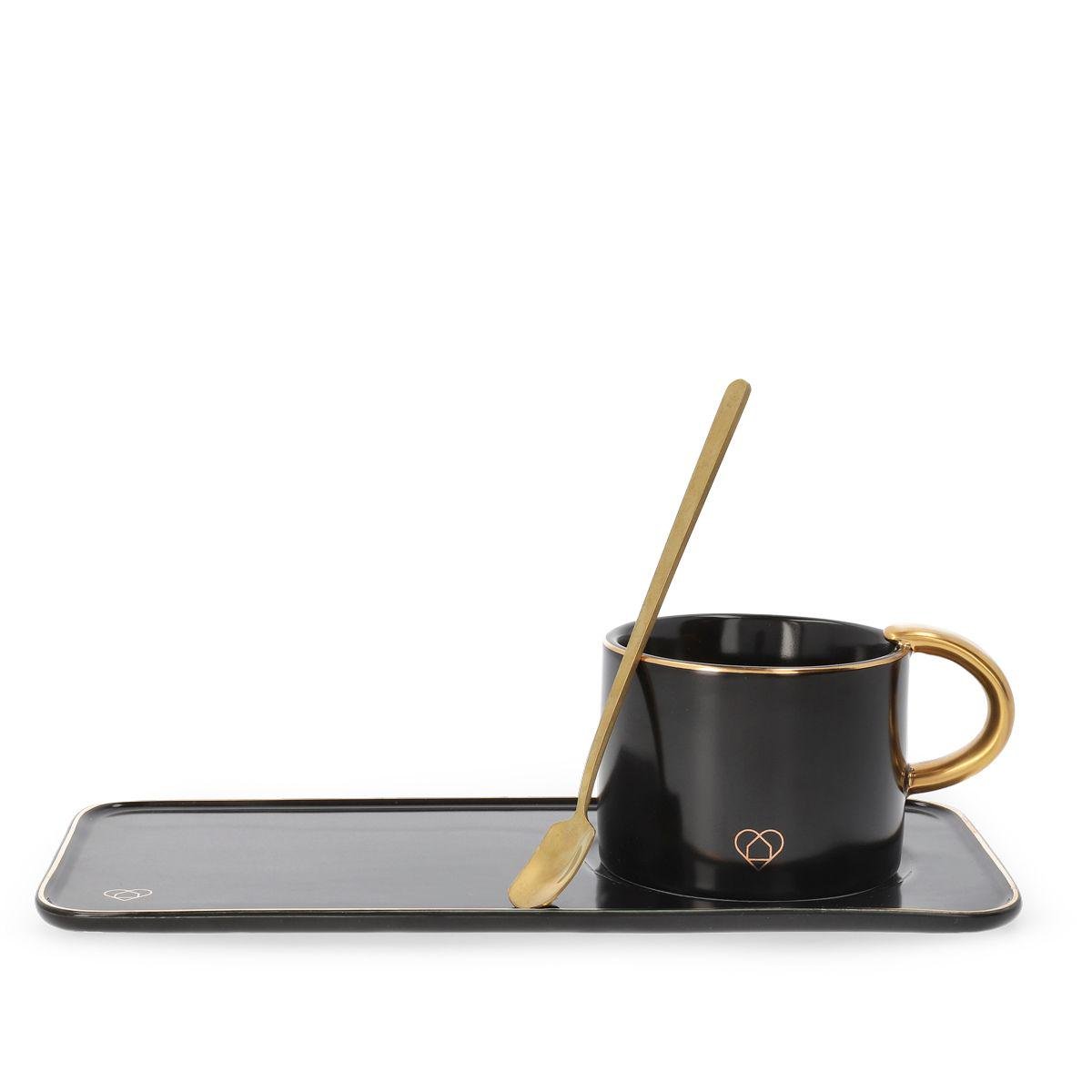Чашка с блюдцем и ложкой Homla BOMLO 200 мл Черный (200835)
