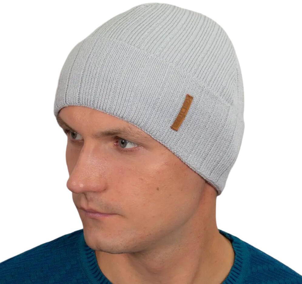Шапка вязаная с флисовой подкладкой и отворотом Светло-серый (2139888766)