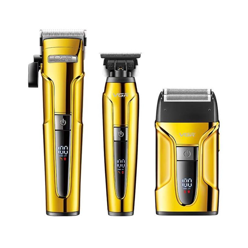 Набор для стрижки VGR V-694 машинка/триммер/шейвер и 11 насадок 2500 mAh Gold (9365)