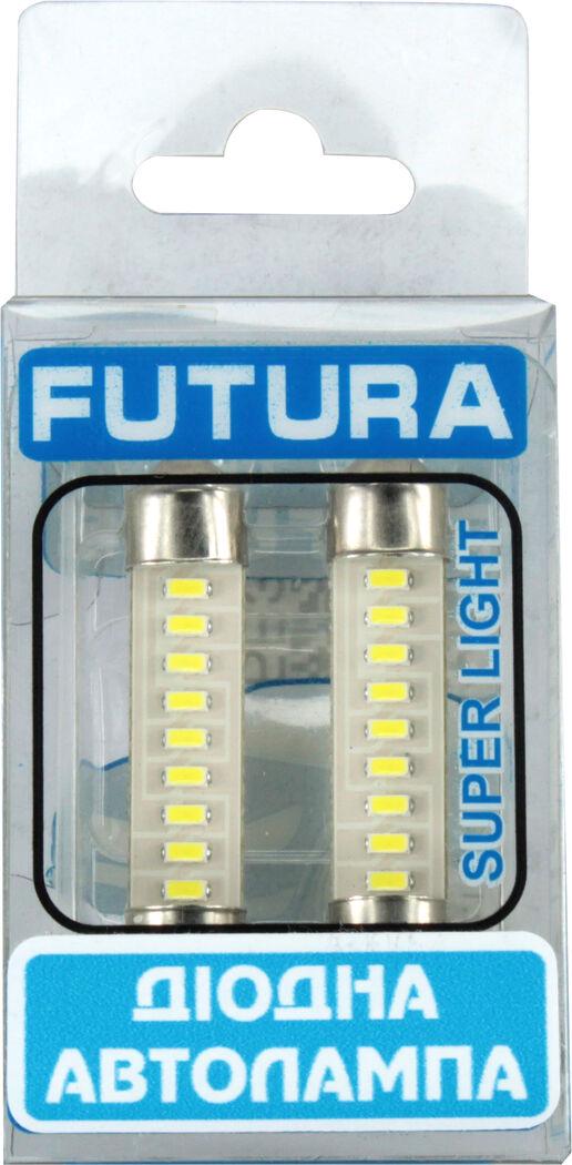 Лампочка FUTURA 2-ух цокольная LED T11 C8W SMD 9 диодов 12V-1,2Вт SV8.5-8 41 мм 2 шт. Белый (69411) Лампочка FUTURA 2-ух цокольная LED T11 C8W SMD 9 диодов 12V-1,2Вт SV8.5-8 41 мм 2 шт. Белый (69411)