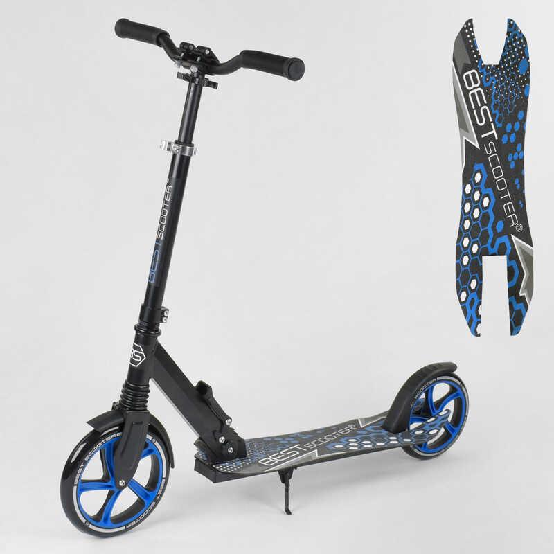 Самокат дитячий Best Scooter з PU колесами затискачем керма та 1 амортизатором Black/Blue (88915) - фото 7