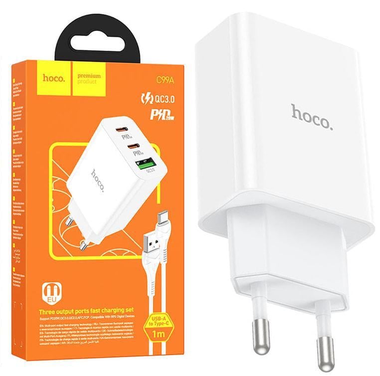 Зарядний пристрій швидкий Hoco C99A PD20W QC3 3A/кабель Type C White (33585) Зарядний пристрій швидкий Hoco C99A PD20W QC3 3A/кабель Type C White (33585)