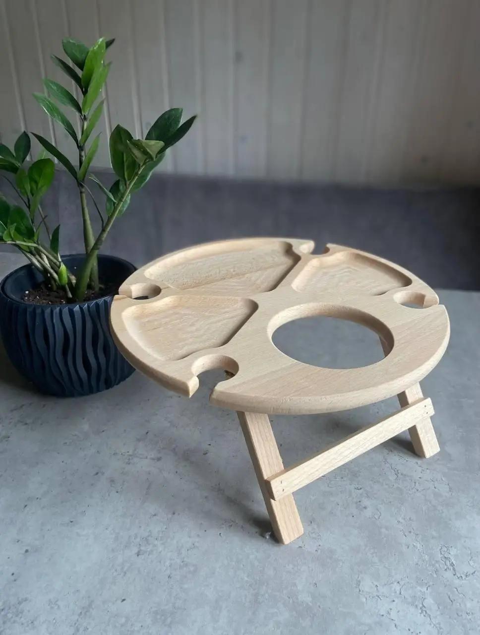 Менажница на ножках с отделениями для бокалов и бутылки круглая 3 секции 35 см (ст-53)