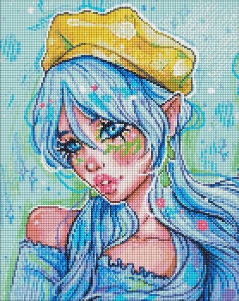 Алмазна мозаїка Ідейка Блакитноока модниця з голограмними стразами 40х50 см (AMO7606)