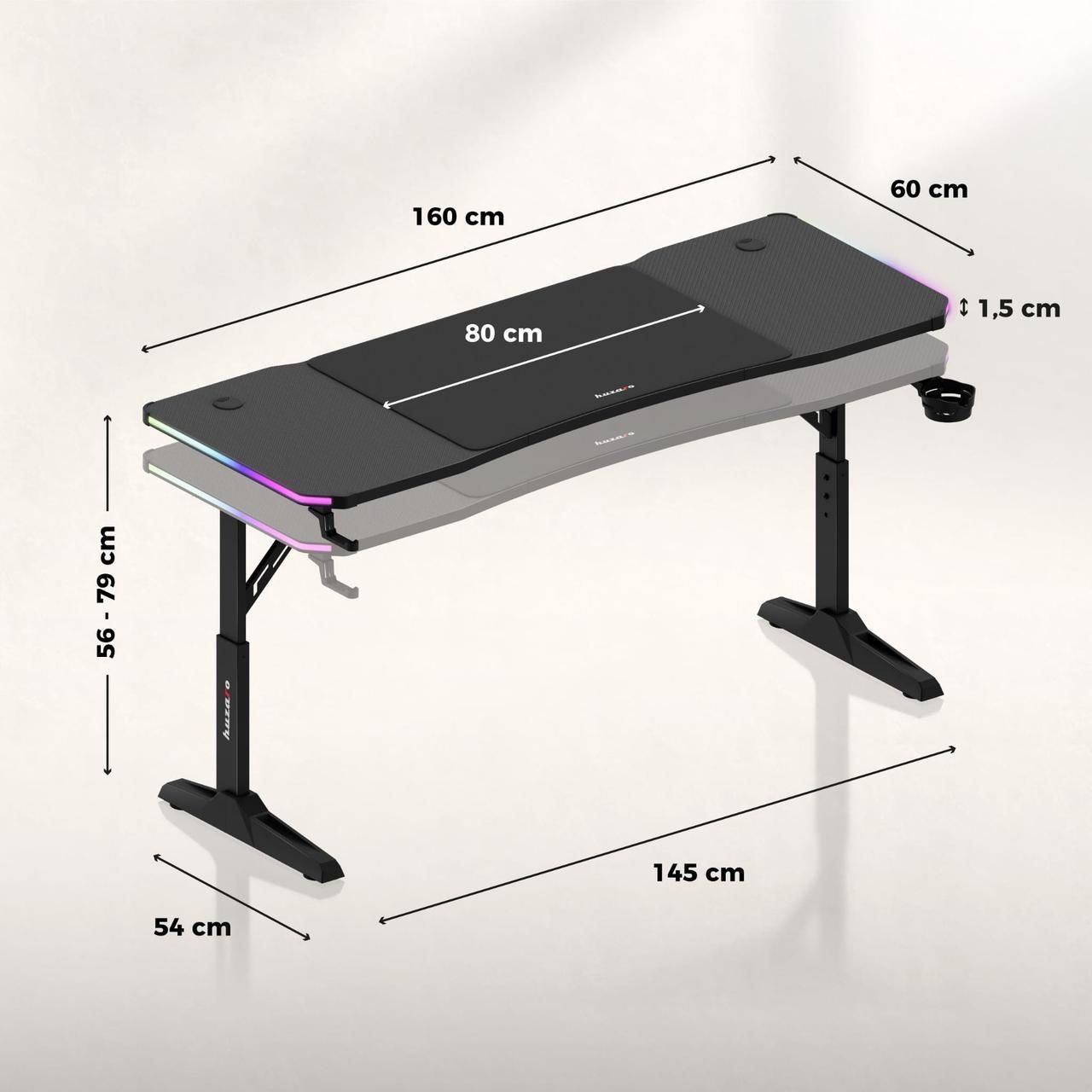 Комп'ютерний стіл Huzaro Hero 4.6 RGB Black (30087299) - фото 6