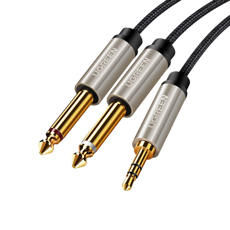 Кабель аудио UGREEN AV126 Jack 3,5 мм TRS to Dual Jack 6,35 мм TS Audio Cable 3 м Gray (10615)