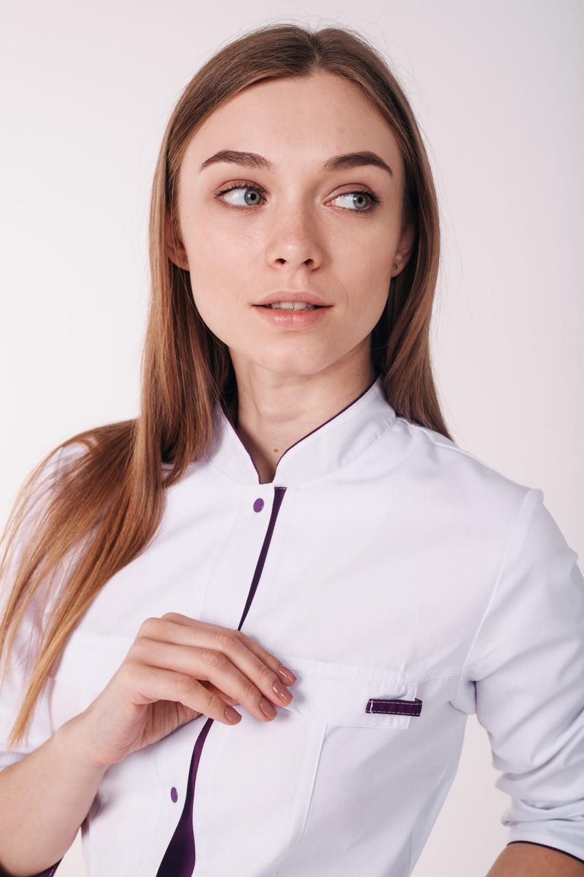 Халат женский TopLine Пекин рукав 3/4 р. 48 Белый/Фиолетовый (11334-(48) б-фиол.) - фото 3 Халат женский TopLine Пекин рукав 3/4 р. 48 Белый/Фиолетовый (11334-(48) б-фиол.) - фото 3