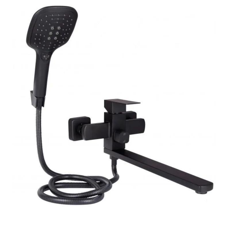 Змішувач для ванни з душовим гарнітуром Lidz Kubis 005 k35 LDKUB005BLA43378 з поворотним виливом Black (SD00049501)