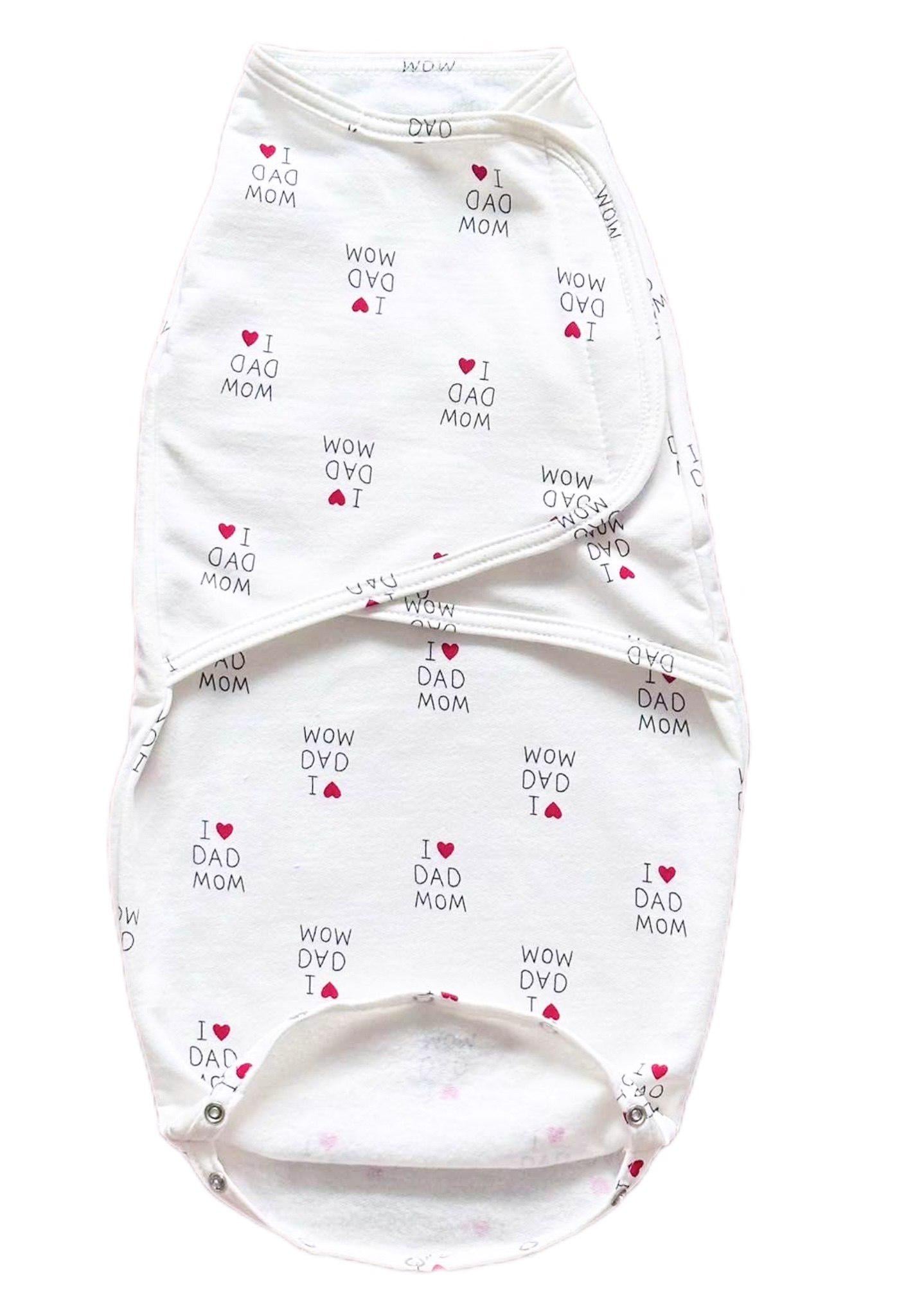 Пелюшка-кокон дитяча I Love Dad, Mom Євро на липучках інтерлок №54 0-6 міс. Білий (142981)