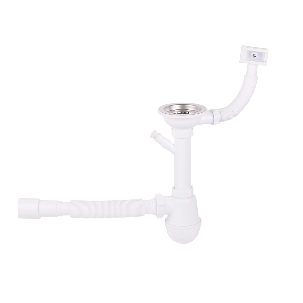 Сифон для кухонной мойки Lidz LK05 колбовый с квадратным переливом и дополнительным отводом 115 мм 40/50 мм (LK05)