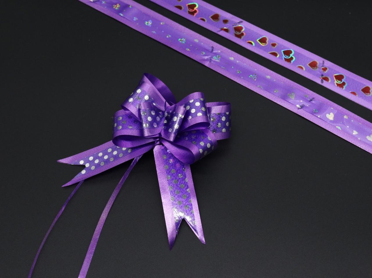 Бант подарунковий на затяжках оздоблений малюнком 9х4 см Фіолетовий (1125303182)