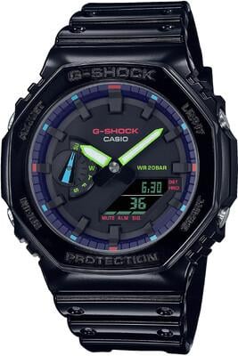 Наручные часы мужские Casio G-Shock GA-2100RGB-1A ударопрочные с карбоновым корпусом/водозащитой 200 м/подсветкой Черный (3048976942)