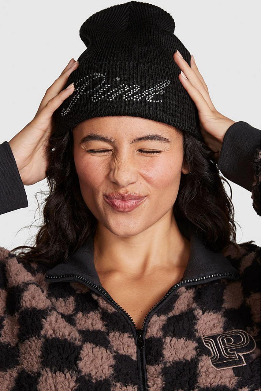 Шапка жіноча Victoria's Secret Rib Knit Beanie зі стразами Чорний (2041626026) - фото 2