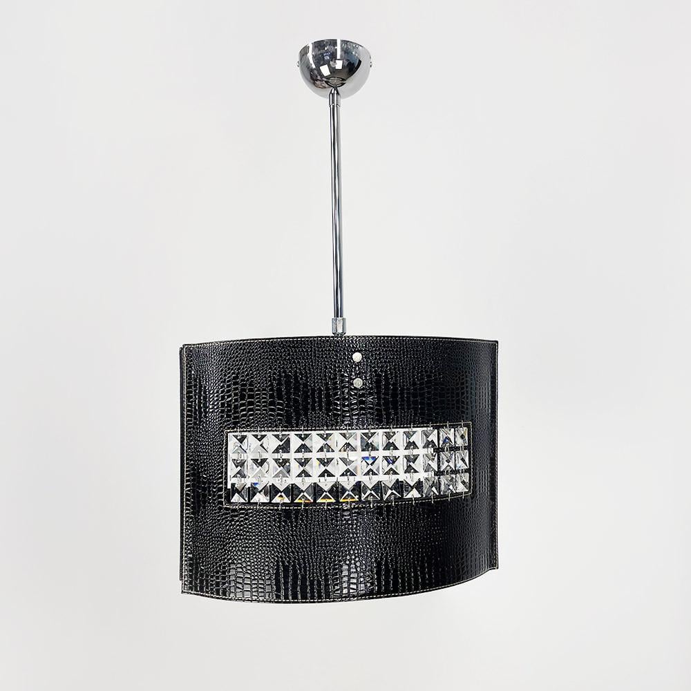 Светильник с черной экокожией и хрустальными камешками (S006/2 BK)