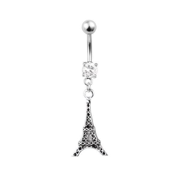 Серьга для пирсинга Банан в пупок на камне с 4 зажимами Эйфелева башня (TBPN189)
