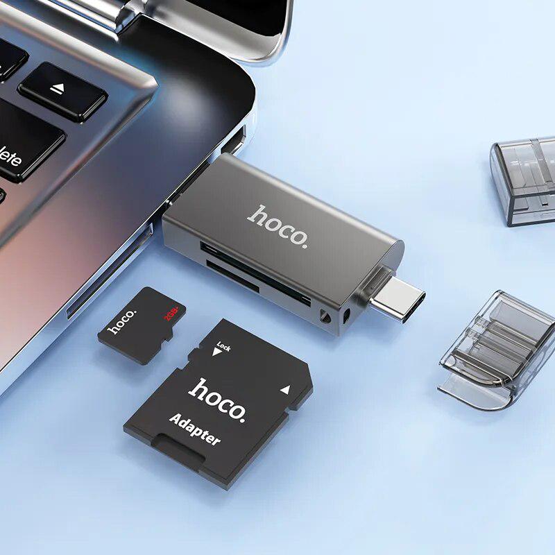 Картридер Hoco HB39 USB 3.0/Type-C 3.0 на SD/TF Серый - фото 4