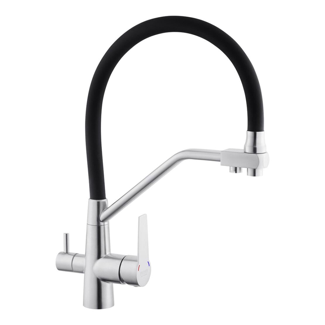 Змішувач для кухні з підключенням до фільтра Kroner KRP Edelstahl Klassisch ESG03817BLK з гнучким виливом (37359600)