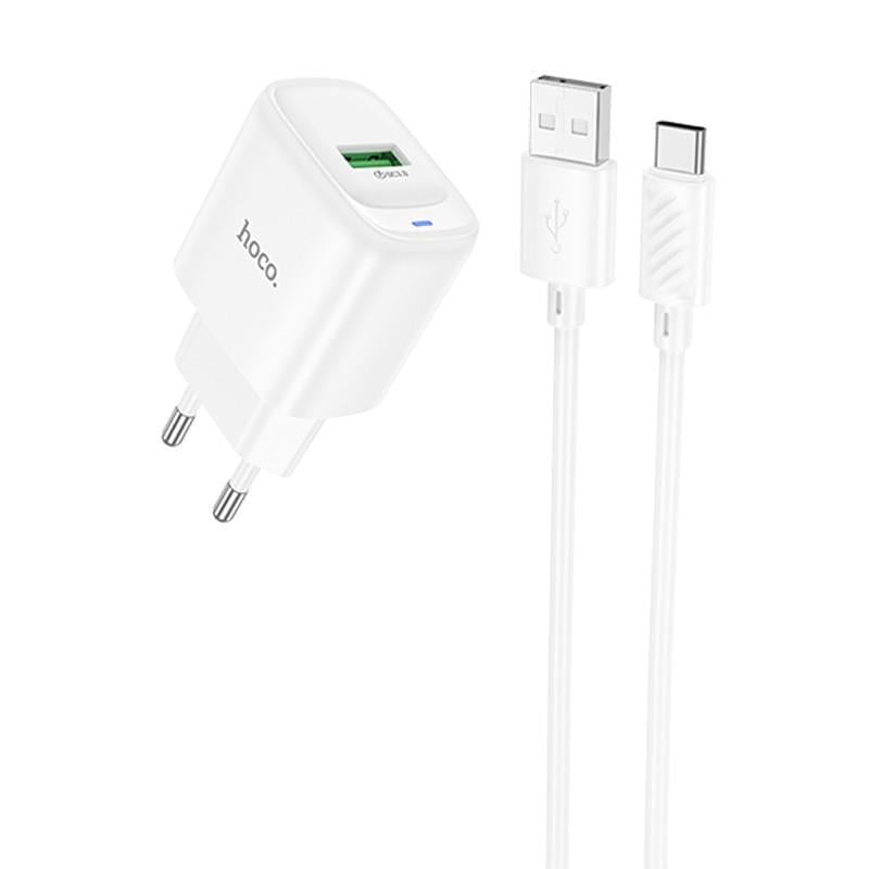 Зарядний пристрій мережевий Hoco C140A Smart QC3.0 1USB/3A з Type-C White (00000075048_2)