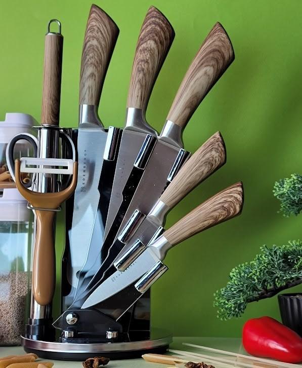 Набор кухонных ножей с подставкой Edenberg EB-913 9 предметов Коричневый (2530555590) - фото 3 Набор кухонных ножей с подставкой Edenberg EB-913 9 предметов Коричневый (2530555590) - фото 3