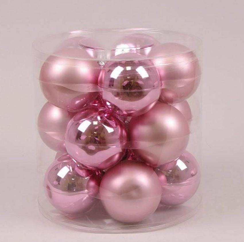 Шарики стеклянные 8 см 15 шт. Розовый (44597)