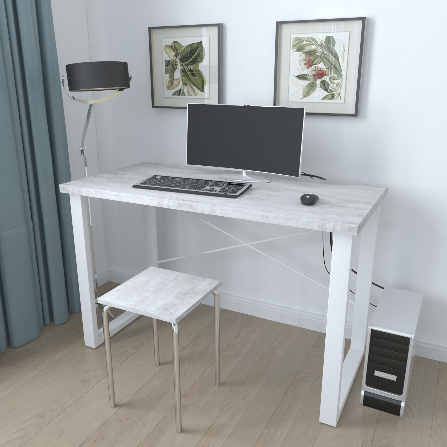 Письменный стол компьютерный Ferrum-decor Драйв 750x1200x600 мм металл Белый/ДСП Урбан Лайт (DRA168)