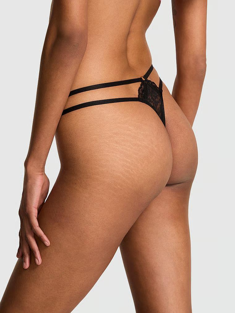 Трусики стринги Victoria's Secret Very Sexy Lace Strappy Hardware Crotchless Thong Panty S Черный (27193453)