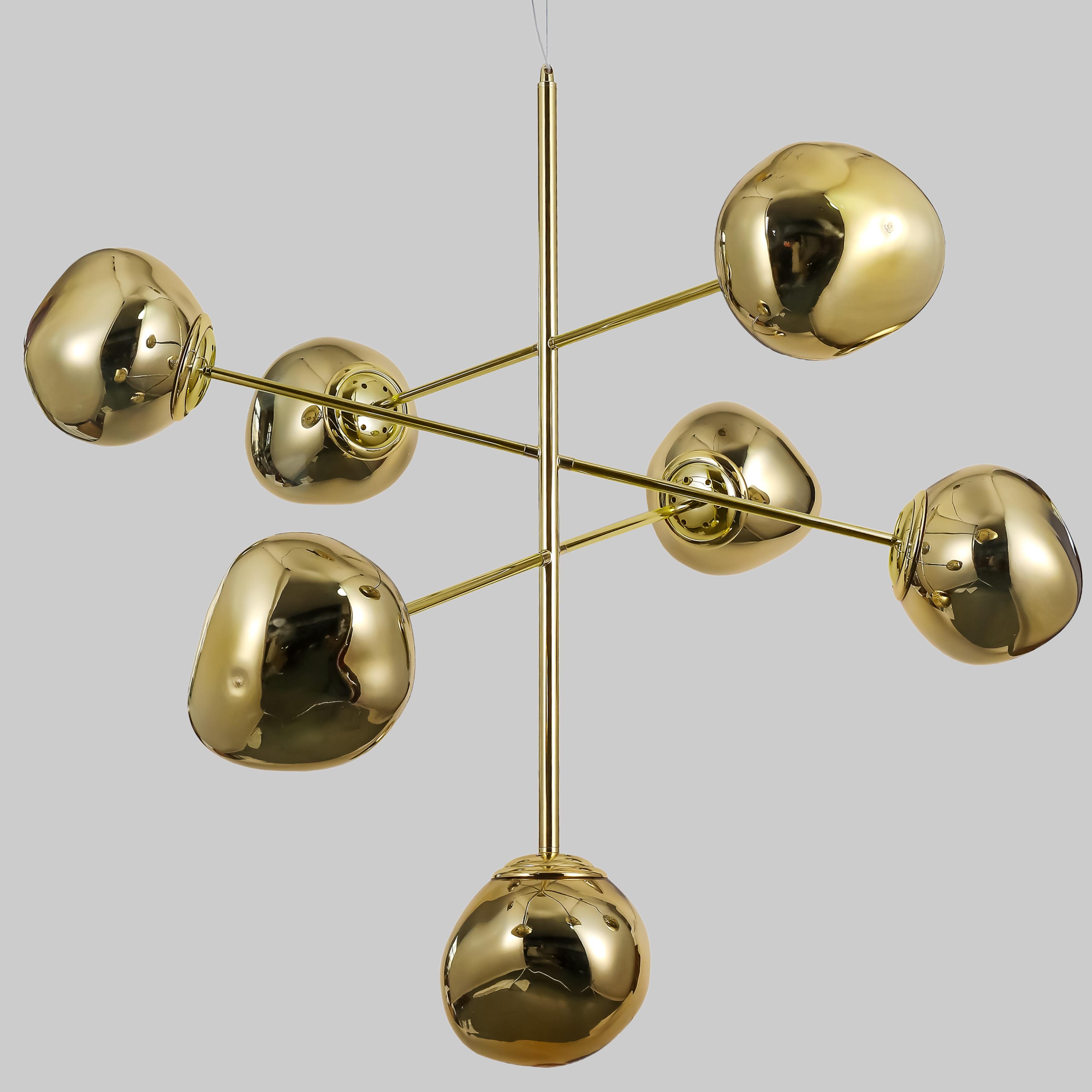 Люстра дизайнерская Melt на 7 ламп с плафонами 18 см Золотистый (93-CH01-7)