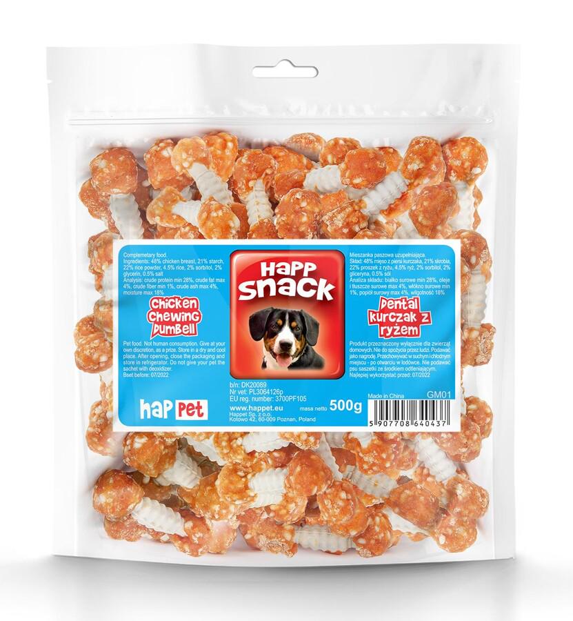 Лакомство для собак дентальные Happet Snack гантельки с курицей и рисом 500 г 5 см (GM01 5907708640437)
