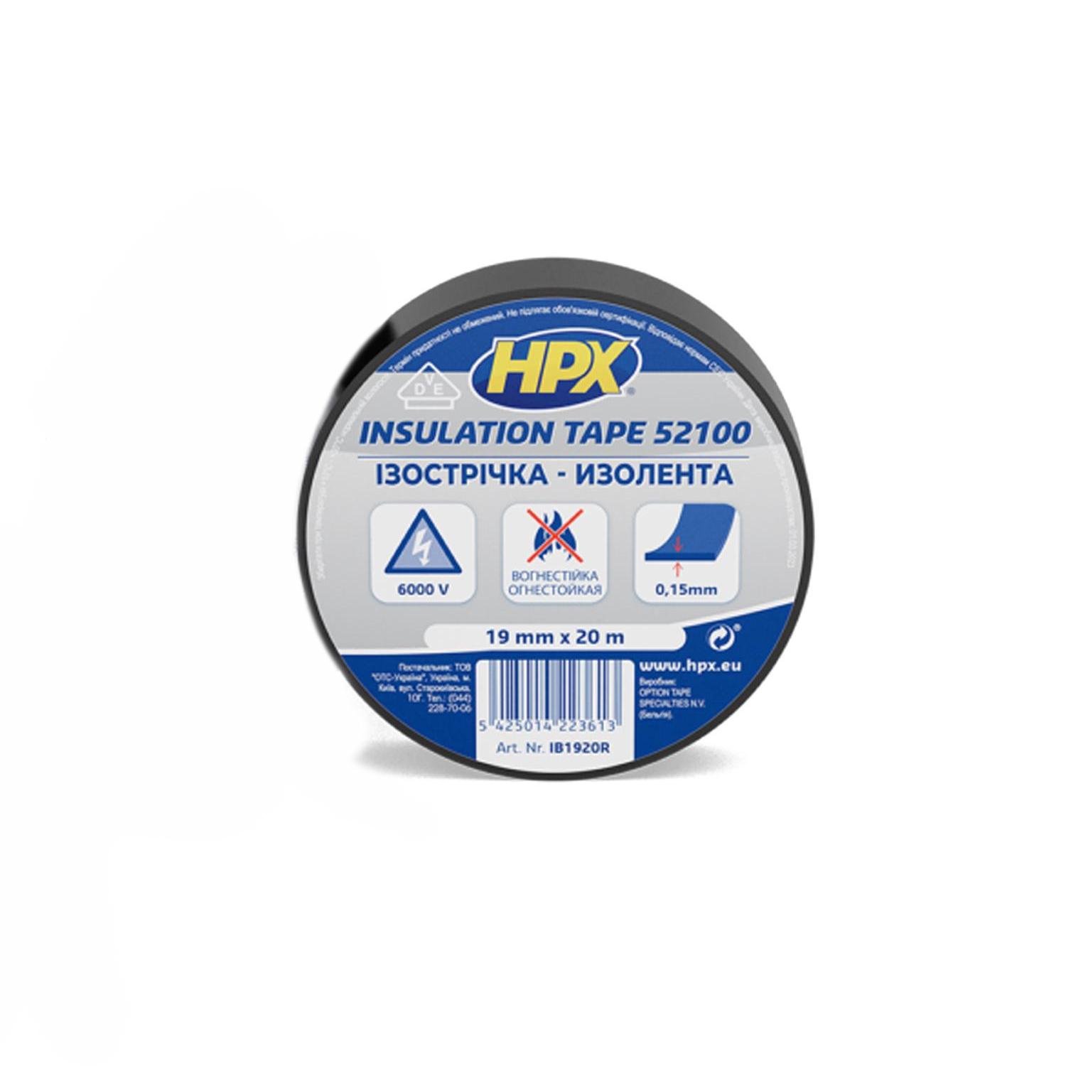 Стрічка ізоляційна HPX IB1920 19x0,15 мм 20 м ПВХ/гума Чорний (INRUC0080020192060)