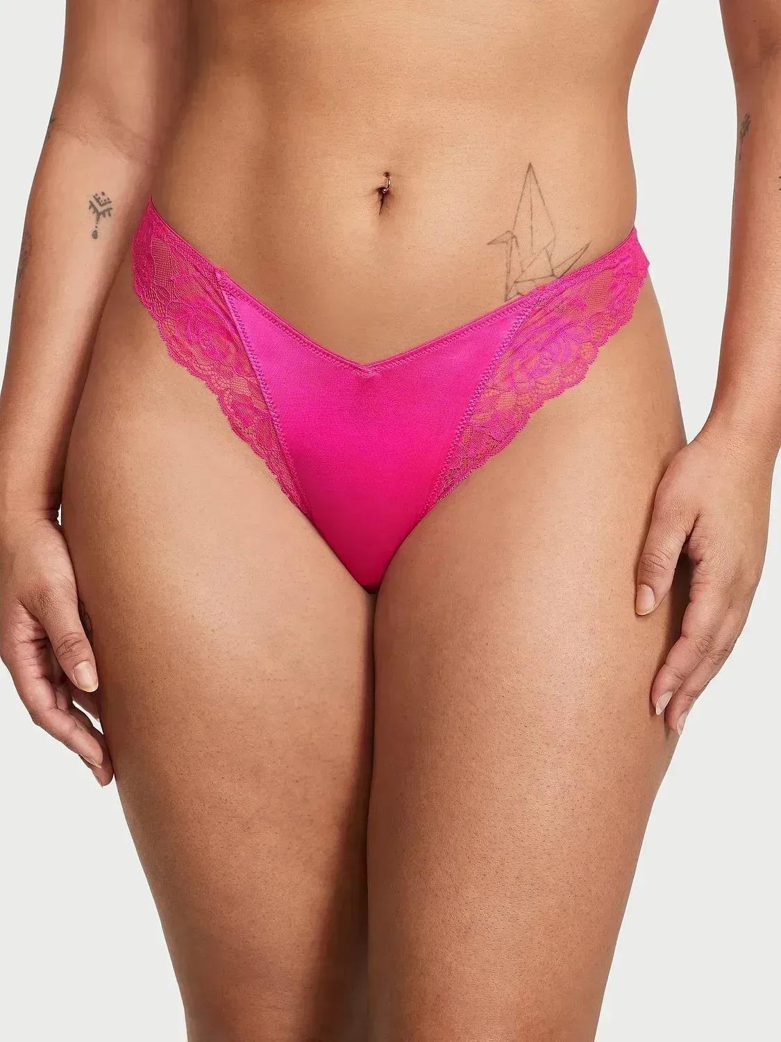 Трусики стринги Victoria's Secret Very Sexy Rose Lace-Trim High-Leg Thong Panty M Розовый (27065022)