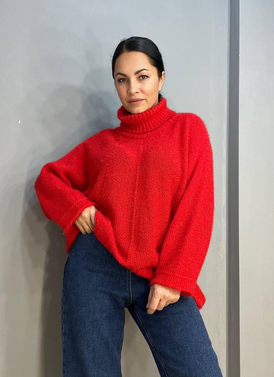 Светр жіночий MY FASHION 3267 павутинка оверсайз широкий комір хомут подовжений р. 44-48 Червоний (3118) - фото 2