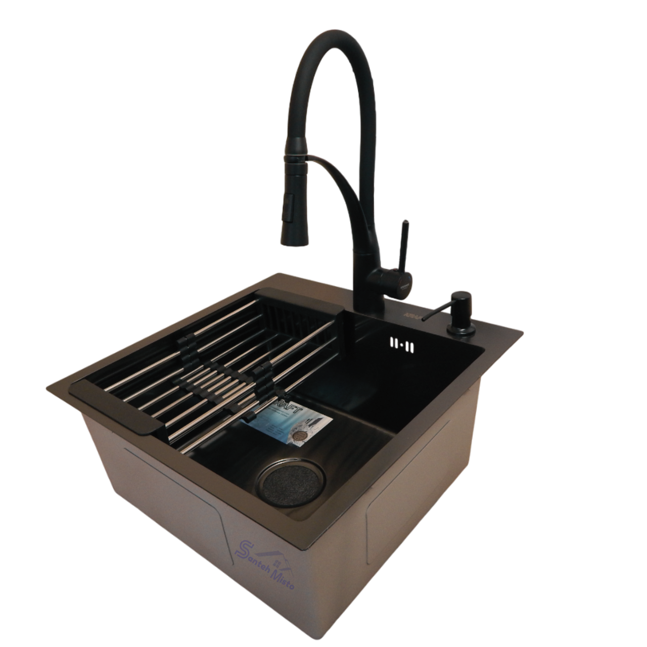 Комплект кухонной мойки Kraft HM NANO PVD 3,0/1,0 мм 50х50 см Black (2572332582)