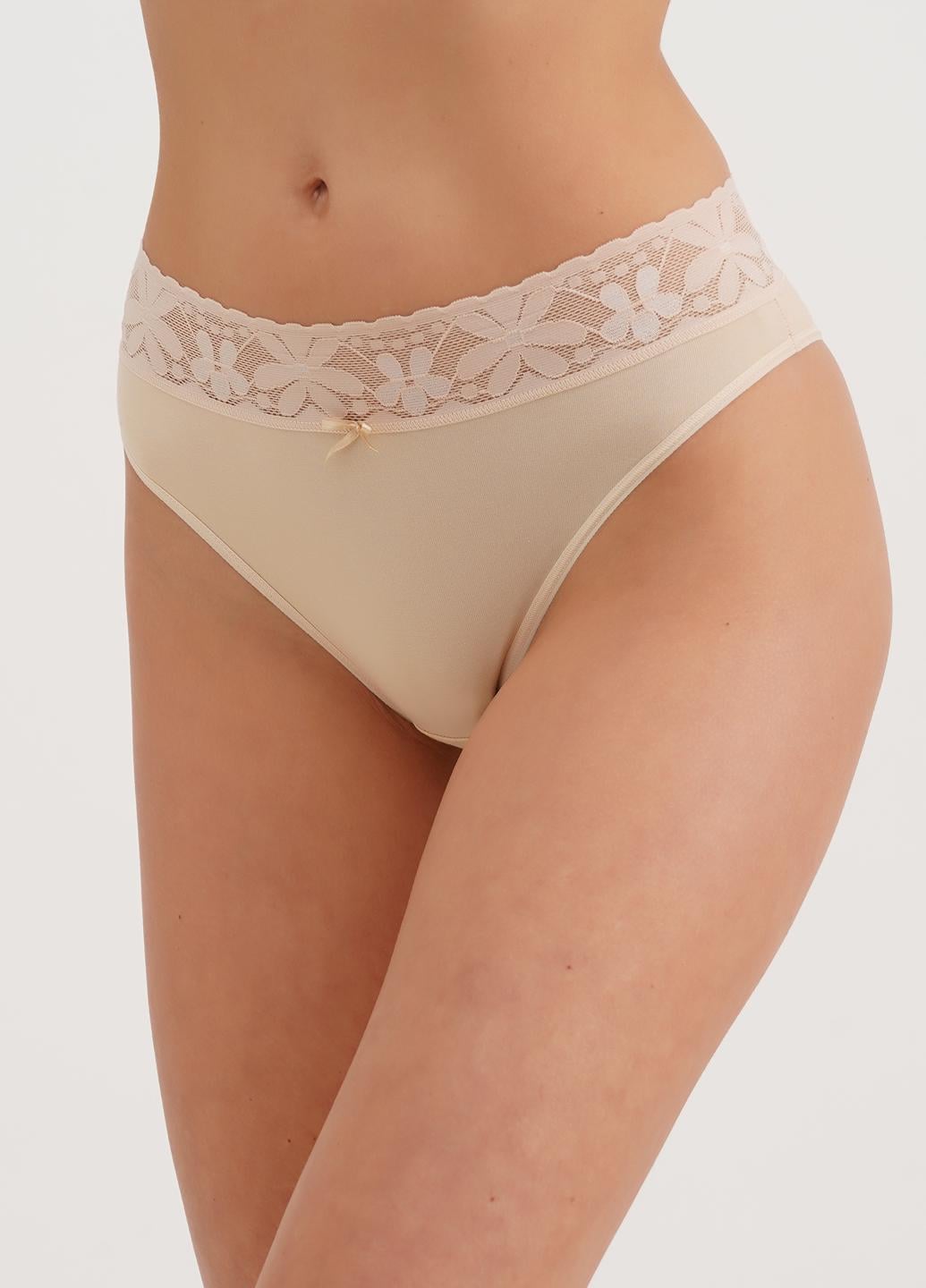 Трусы женские бразилиана с кружевом Giulia Leya 2228/61 хлопчатобумажные S Beige-beige (34532028)