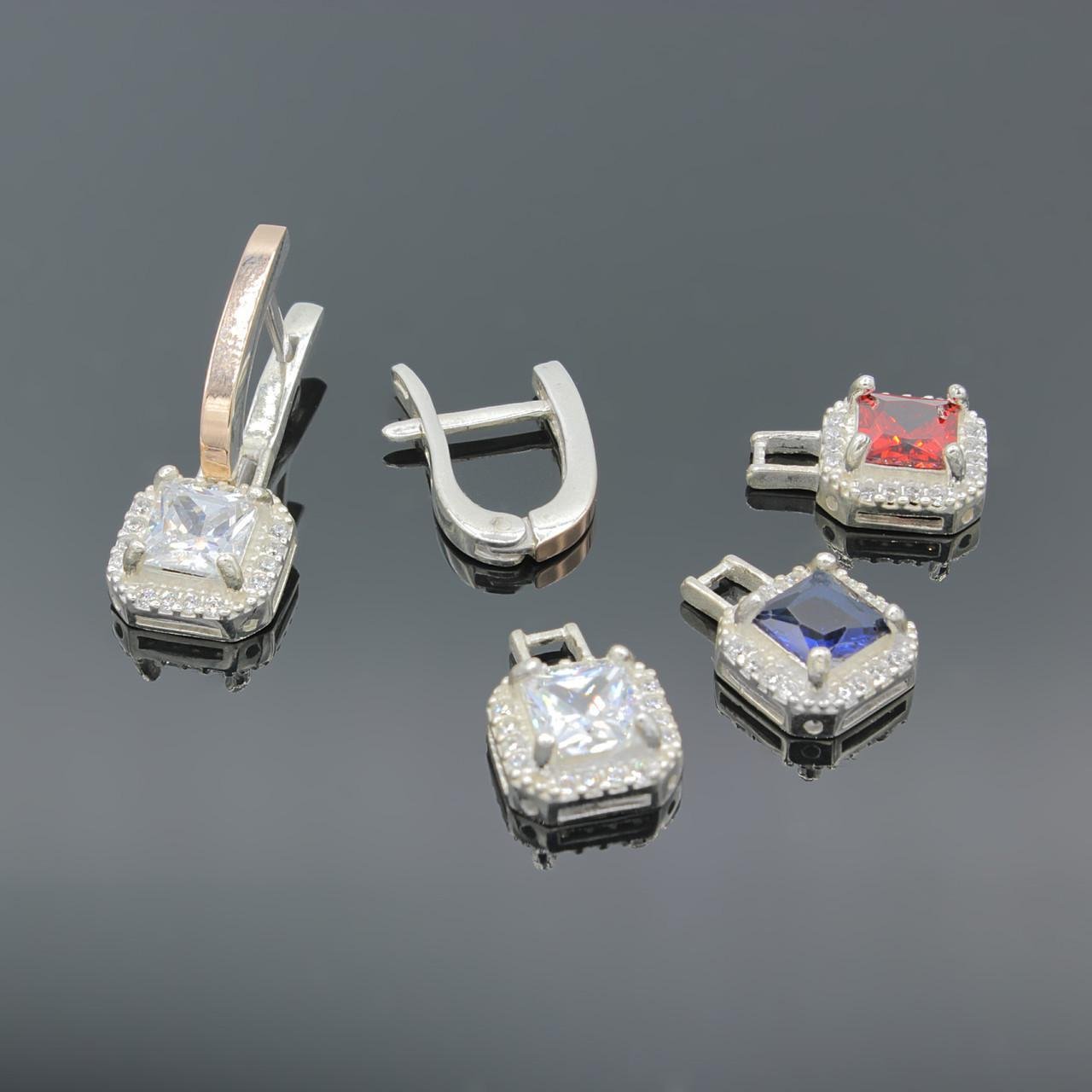 Серебряные серьги с золотыми вставками и сменными подвесками