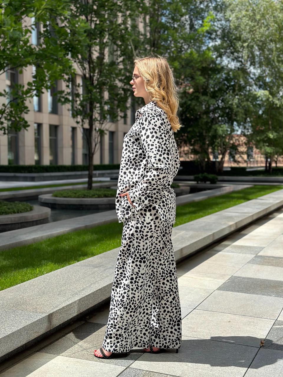 Костюм женский софт рубашка и брюки пятнистый узор 3XL Черно-белый (2656570184) - фото 10