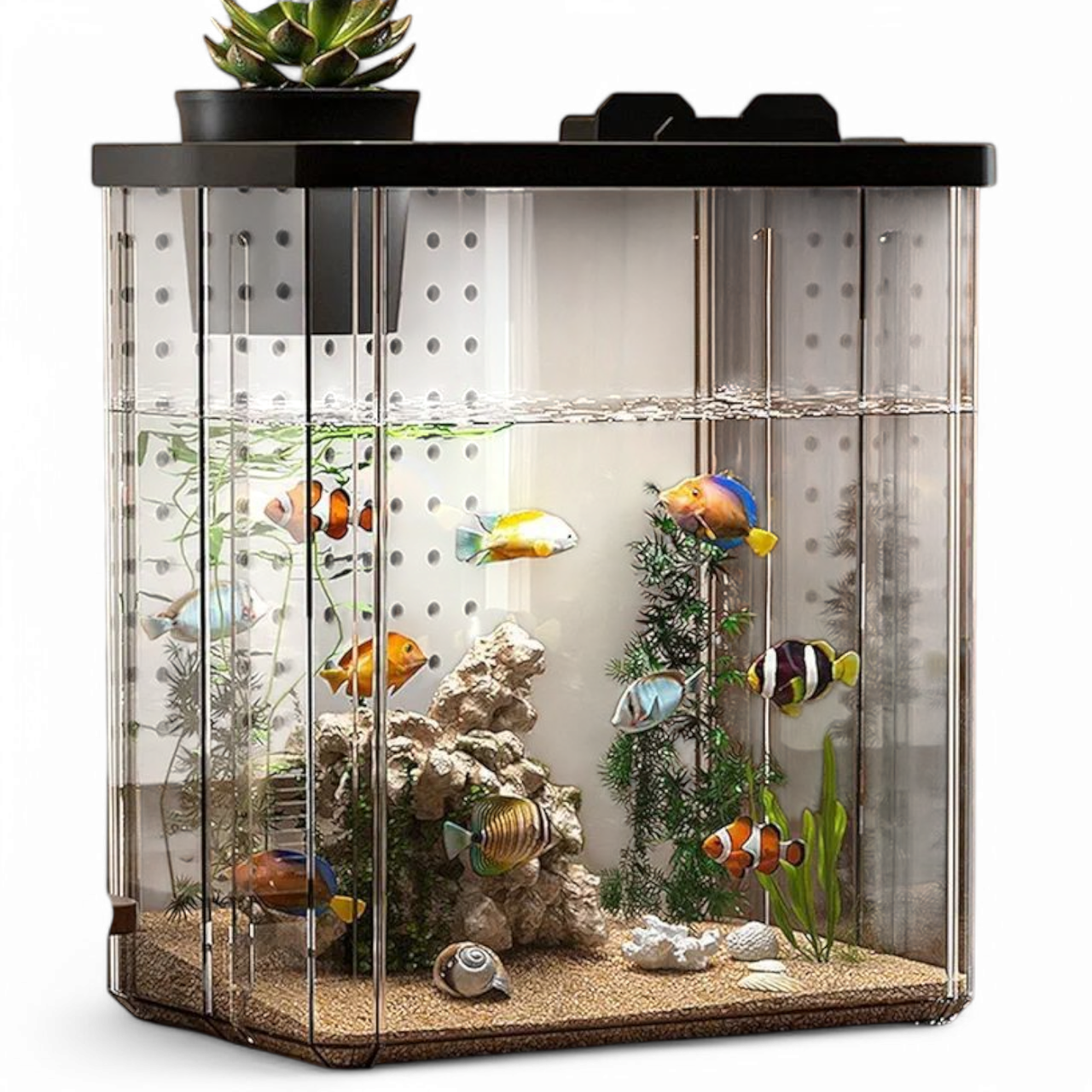 Аквариум для рыбы с пластиковой защитной крышкой Черный (2531049019) Аквариум для рыбы с пластиковой защитной крышкой Черный (2531049019)